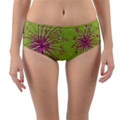 Dandelion Flower Background Nature Flora Drawing Reversible Mid-waist Bikini Bottoms by Uceng