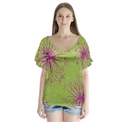 Dandelion Flower Background Nature Flora Drawing V-neck Flutter Sleeve Top by Uceng