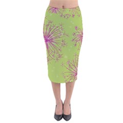 Dandelion Flower Background Nature Flora Drawing Velvet Midi Pencil Skirt by Uceng