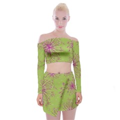 Dandelion Flower Background Nature Flora Drawing Off Shoulder Top With Mini Skirt Set by Uceng