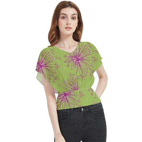 Dandelion Flower Background Nature Flora Drawing Butterfly Chiffon Blouse by Uceng