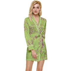 Dandelion Flower Background Nature Flora Drawing Long Sleeve Satin Robe by Uceng