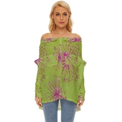 Dandelion Flower Background Nature Flora Drawing Off Shoulder Chiffon Pocket Shirt by Uceng