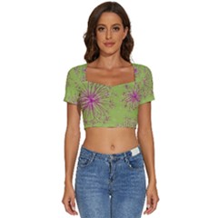 Dandelion Flower Background Nature Flora Drawing Short Sleeve Square Neckline Crop Top  by Uceng