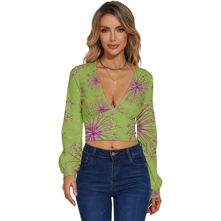 Dandelion Flower Background Nature Flora Drawing Long Sleeve Deep-V Velour Top