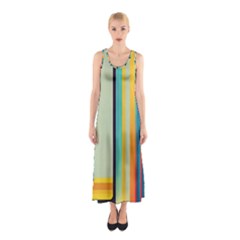 Colorful Rainbow Striped Pattern Stripes Background Sleeveless Maxi Dress by Uceng