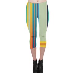 Colorful Rainbow Striped Pattern Stripes Background Capri Leggings  by Uceng