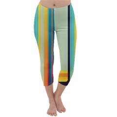 Colorful Rainbow Striped Pattern Stripes Background Capri Winter Leggings  by Uceng