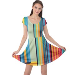 Colorful Rainbow Striped Pattern Stripes Background Cap Sleeve Dress by Uceng