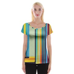 Colorful Rainbow Striped Pattern Stripes Background Cap Sleeve Top by Uceng