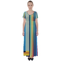 Colorful Rainbow Striped Pattern Stripes Background High Waist Short Sleeve Maxi Dress by Uceng