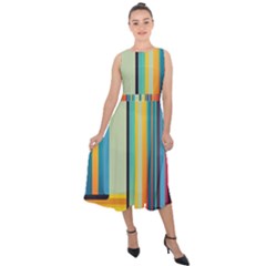 Colorful Rainbow Striped Pattern Stripes Background Midi Tie-back Chiffon Dress by Uceng