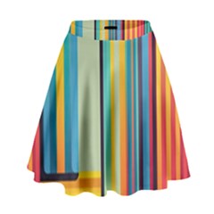 Colorful Rainbow Striped Pattern Stripes Background High Waist Skirt by Uceng