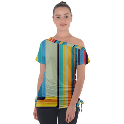 Colorful Rainbow Striped Pattern Stripes Background Off Shoulder Tie-up Tee by Uceng