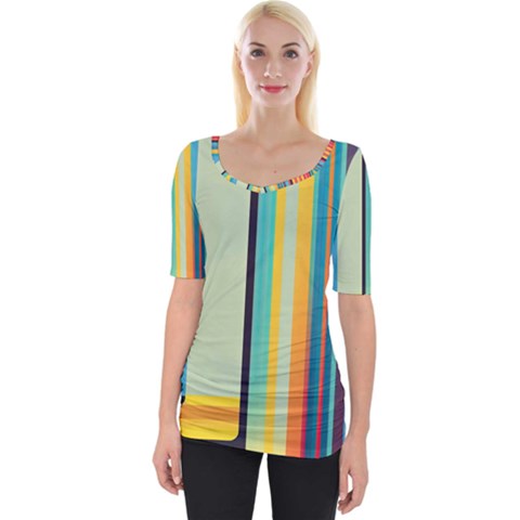 Colorful Rainbow Striped Pattern Stripes Background Wide Neckline Tee by Uceng