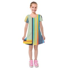 Colorful Rainbow Striped Pattern Stripes Background Kids  Short Sleeve Velvet Dress by Uceng