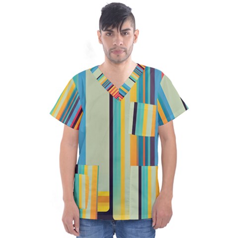 Colorful Rainbow Striped Pattern Stripes Background Men s V-neck Scrub Top by Uceng