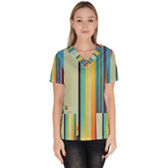 Colorful Rainbow Striped Pattern Stripes Background Women s V-neck Scrub Top by Uceng