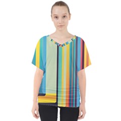 Colorful Rainbow Striped Pattern Stripes Background V-neck Dolman Drape Top by Uceng