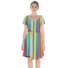 Colorful Rainbow Striped Pattern Stripes Background Short Sleeve Bardot Dress by Uceng