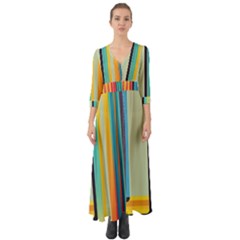 Colorful Rainbow Striped Pattern Stripes Background Button Up Boho Maxi Dress by Uceng