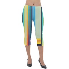 Colorful Rainbow Striped Pattern Stripes Background Lightweight Velour Capri Leggings  by Uceng