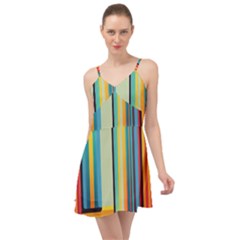 Colorful Rainbow Striped Pattern Stripes Background Summer Time Chiffon Dress by Uceng