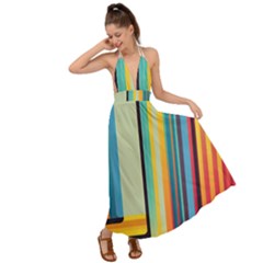 Colorful Rainbow Striped Pattern Stripes Background Backless Maxi Beach Dress by Uceng