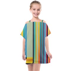 Colorful Rainbow Striped Pattern Stripes Background Kids  One Piece Chiffon Dress by Uceng