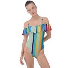 Colorful Rainbow Striped Pattern Stripes Background Frill Detail One Piece Swimsuit by Uceng