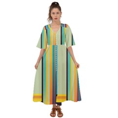 Colorful Rainbow Striped Pattern Stripes Background Kimono Sleeve Boho Dress by Uceng