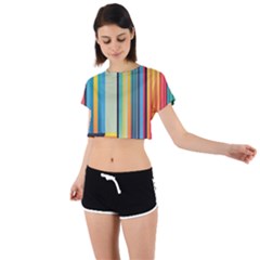 Colorful Rainbow Striped Pattern Stripes Background Tie Back Short Sleeve Crop Tee by Uceng