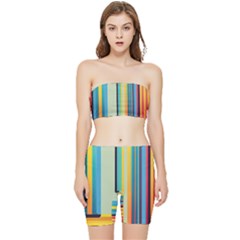 Colorful Rainbow Striped Pattern Stripes Background Stretch Shorts And Tube Top Set by Uceng