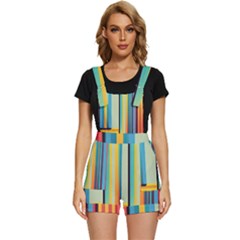 Colorful Rainbow Striped Pattern Stripes Background Short Overalls by Uceng