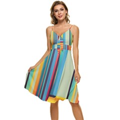 Colorful Rainbow Striped Pattern Stripes Background Sleeveless Tie Front Chiffon Dress by Uceng