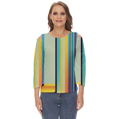 Colorful Rainbow Striped Pattern Stripes Background Cut Out Wide Sleeve Top by Uceng