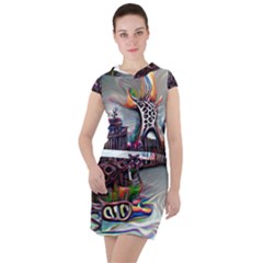 Abstract Art Psychedelic Art Experimental Drawstring Hooded Dress by Uceng