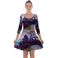 Abstract Art Psychedelic Art Experimental Quarter Sleeve Skater Dress by Uceng