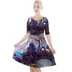 Abstract Art Psychedelic Art Experimental Quarter Sleeve A-line Dress by Uceng