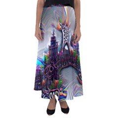 Abstract Art Psychedelic Art Experimental Flared Maxi Skirt by Uceng