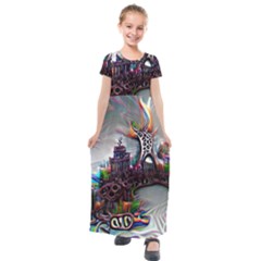 Abstract Art Psychedelic Art Experimental Kids  Short Sleeve Maxi Dress by Uceng