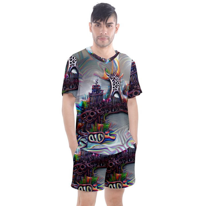 Abstract Art Psychedelic Art Experimental Men s Mesh Tee and Shorts Set