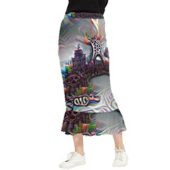 Abstract Art Psychedelic Art Experimental Maxi Fishtail Chiffon Skirt