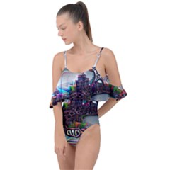 Abstract Art Psychedelic Art Experimental Drape Piece Swimsuit by Uceng