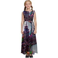 Abstract Art Psychedelic Art Experimental Kids  Satin Sleeveless Maxi Dress by Uceng