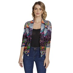 Abstract Art Psychedelic Art Experimental Women s Draped Front 3/4 Sleeve Shawl Collar Jacket