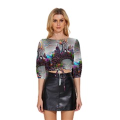 Abstract Art Psychedelic Art Experimental Mid Sleeve Drawstring Hem Top