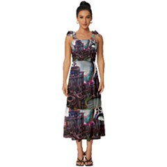 Abstract Art Psychedelic Art Experimental Tie-strap Tiered Midi Chiffon Dress by Uceng