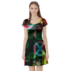 Abstract Color Texture Creative Short Sleeve Skater Dress by Uceng