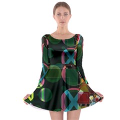 Abstract Color Texture Creative Long Sleeve Skater Dress by Uceng